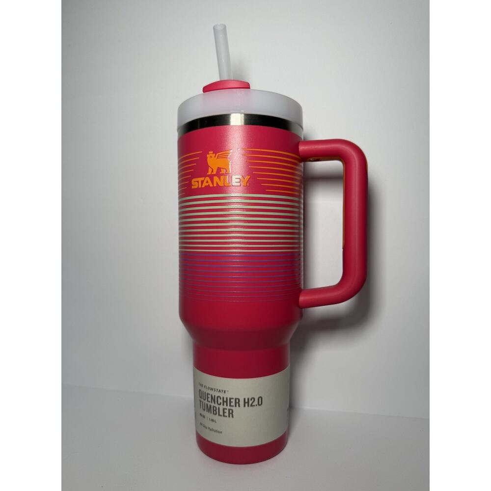 Stanley X Scheels Exclusive MAGENTA HYPER STRIPE 40oz Quencher Tumbler BNWT - Picture 2 of 7